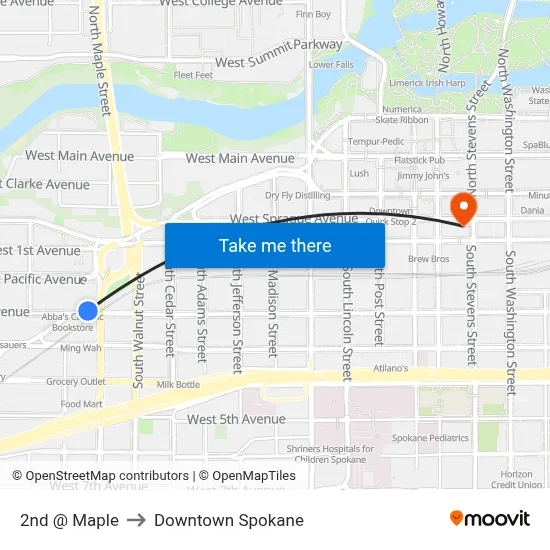 2nd @ Maple to Downtown Spokane map