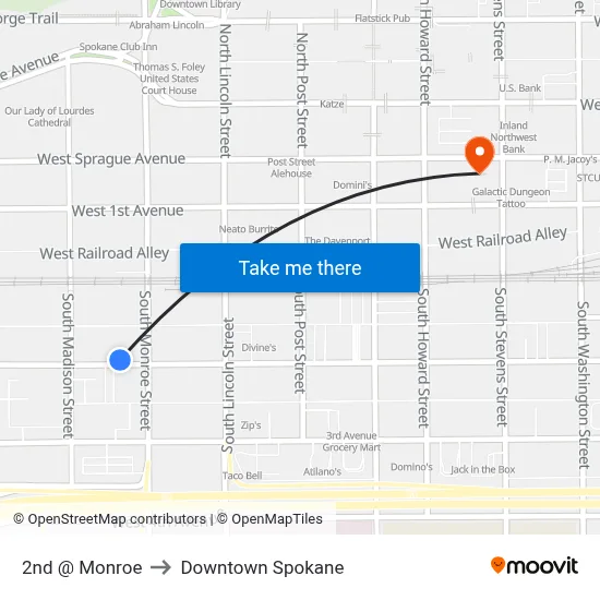 2nd @ Monroe to Downtown Spokane map