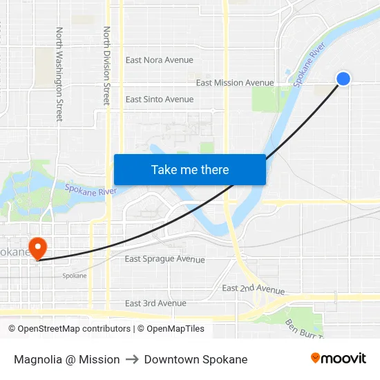 Magnolia @ Mission to Downtown Spokane map