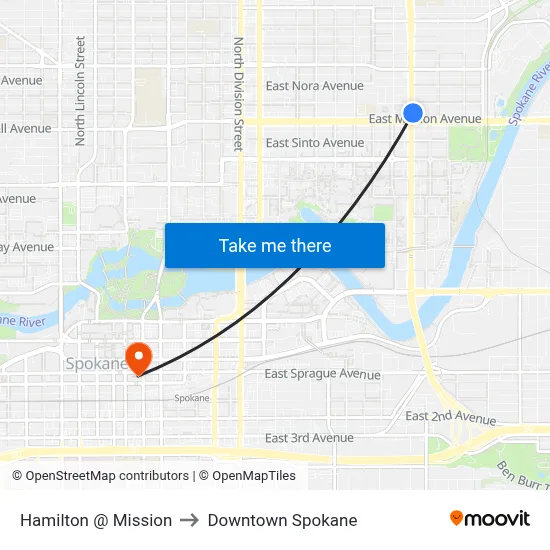 Hamilton @ Mission to Downtown Spokane map