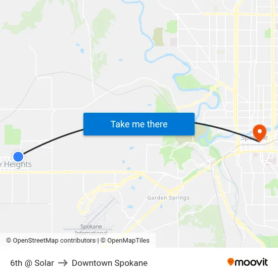6th @ Solar to Downtown Spokane map