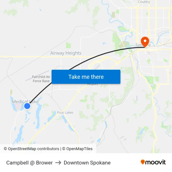 Campbell @ Brower to Downtown Spokane map
