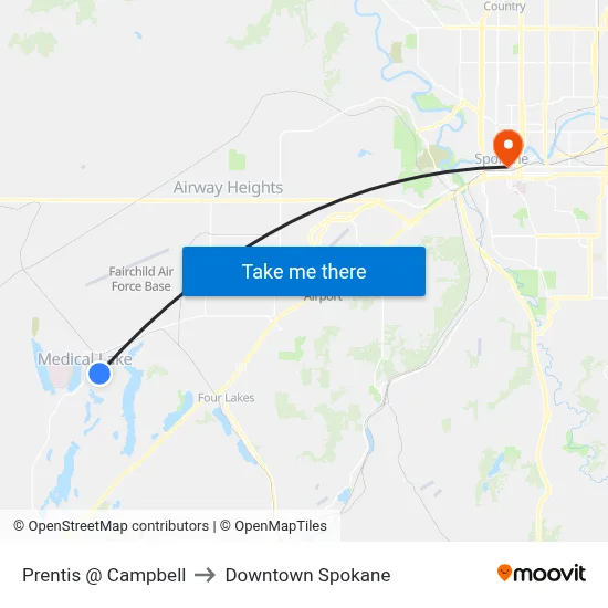 Prentis @ Campbell to Downtown Spokane map