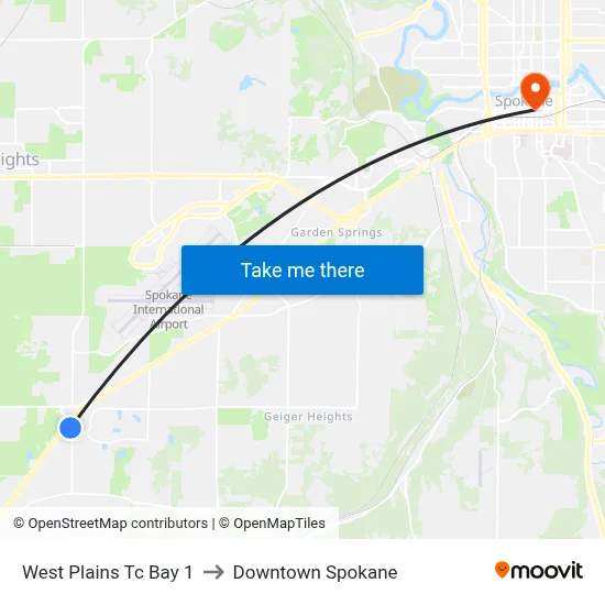West Plains Tc Bay 1 to Downtown Spokane map