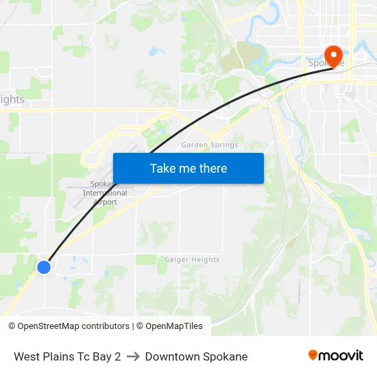 West Plains Tc Bay 2 to Downtown Spokane map