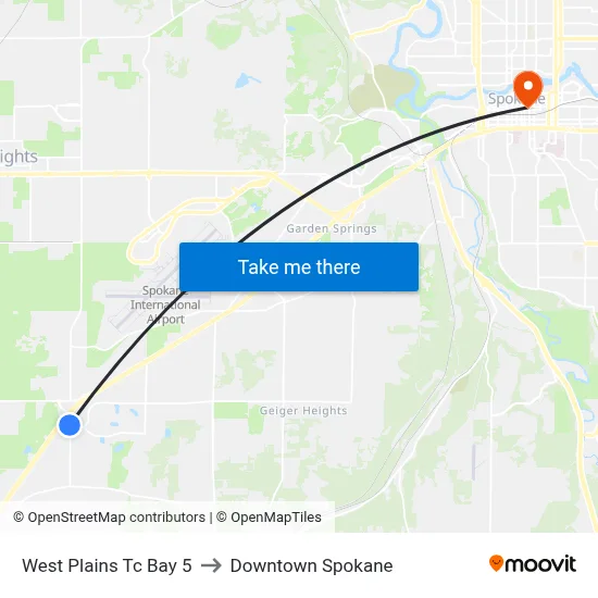 West Plains Tc Bay 5 to Downtown Spokane map