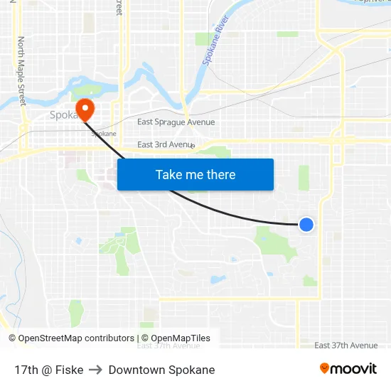 17th @ Fiske to Downtown Spokane map