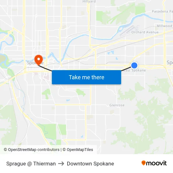 Sprague @ Thierman to Downtown Spokane map