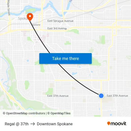 Regal @ 37th to Downtown Spokane map