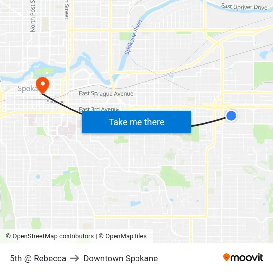 5th @ Rebecca to Downtown Spokane map