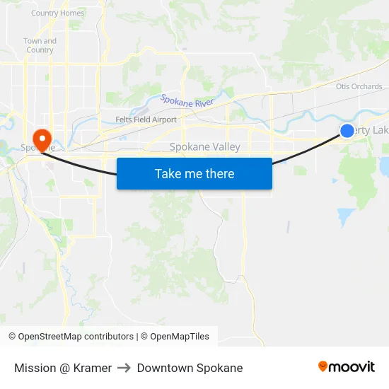 Mission @ Kramer to Downtown Spokane map