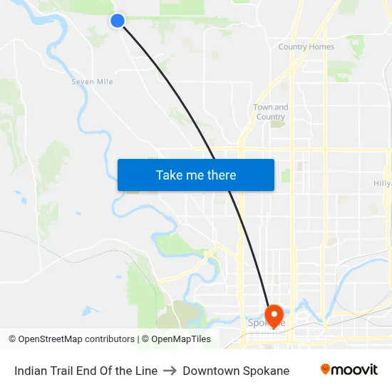 Indian Trail End Of the Line to Downtown Spokane map