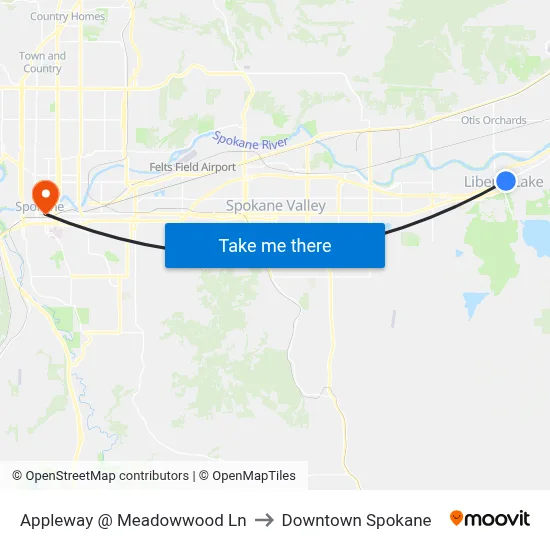 Appleway @ Meadowwood Ln to Downtown Spokane map