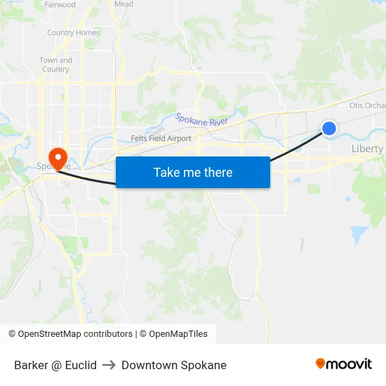 Barker @ Euclid to Downtown Spokane map