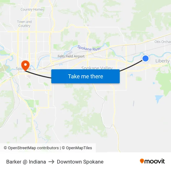 Barker @ Indiana to Downtown Spokane map