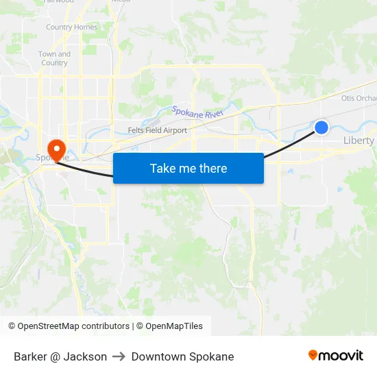 Barker @ Jackson to Downtown Spokane map