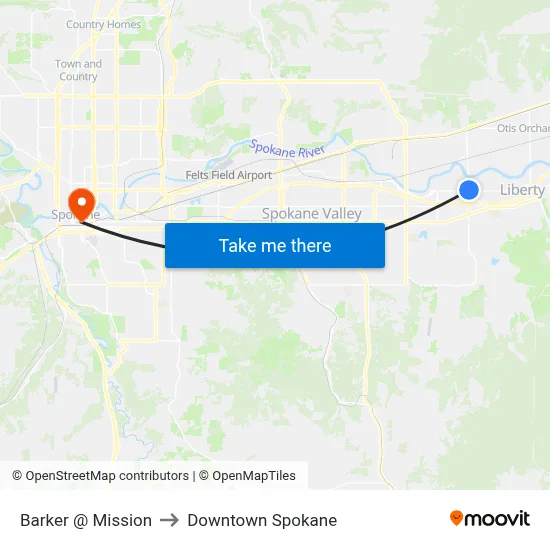 Barker @ Mission to Downtown Spokane map