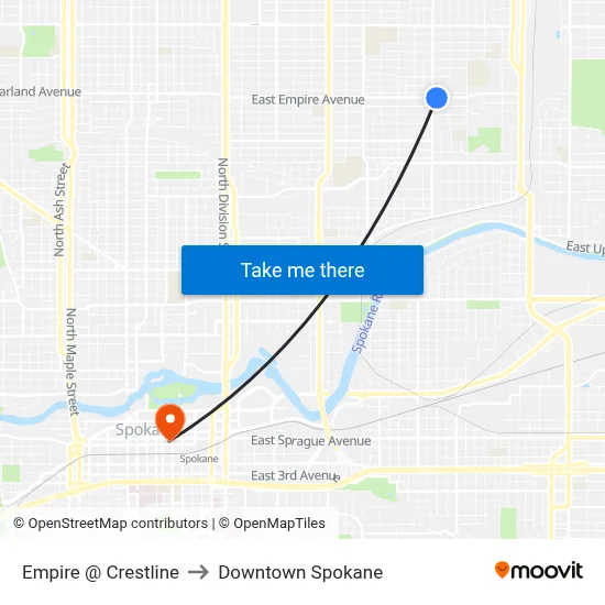 Empire @ Crestline to Downtown Spokane map