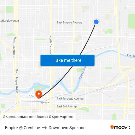 Empire @ Crestline to Downtown Spokane map