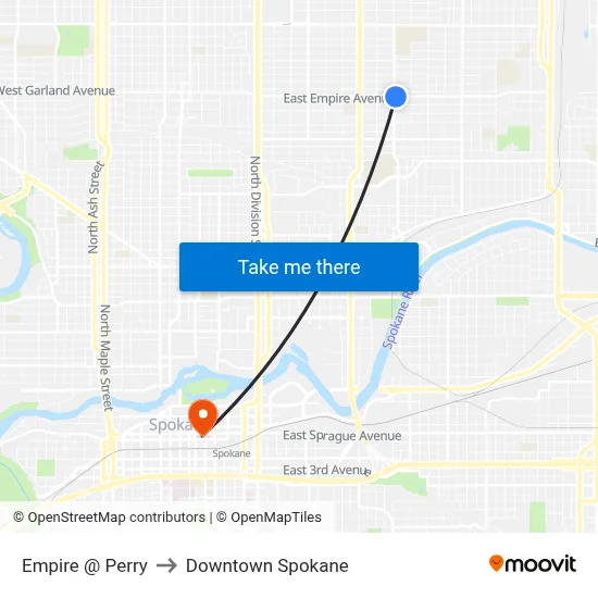 Empire @ Perry to Downtown Spokane map