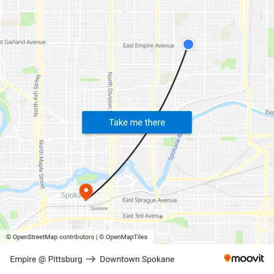 Empire @ Pittsburg to Downtown Spokane map