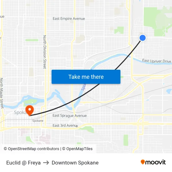 Euclid @ Freya to Downtown Spokane map