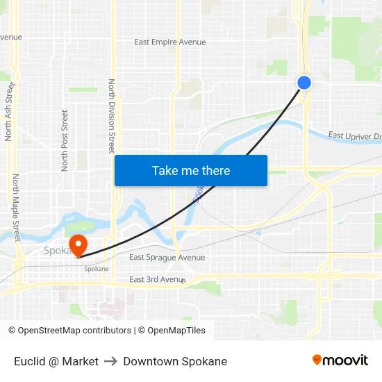 Euclid @ Market to Downtown Spokane map