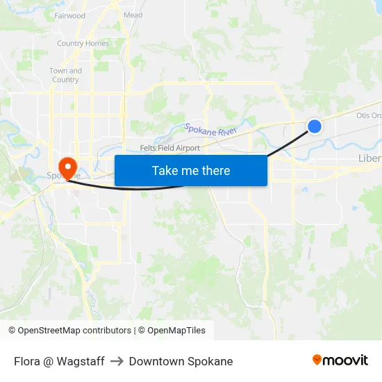 Flora @ Wagstaff to Downtown Spokane map