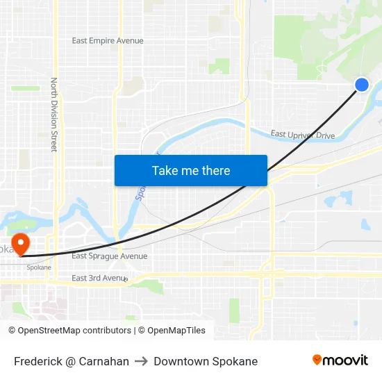 Frederick @ Carnahan to Downtown Spokane map