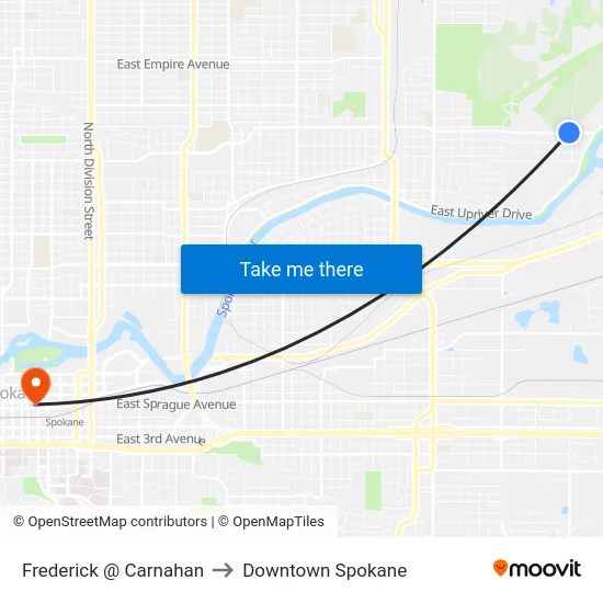 Frederick @ Carnahan to Downtown Spokane map