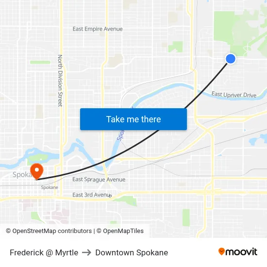 Frederick @ Myrtle to Downtown Spokane map
