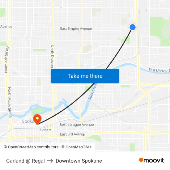 Garland @ Regal to Downtown Spokane map