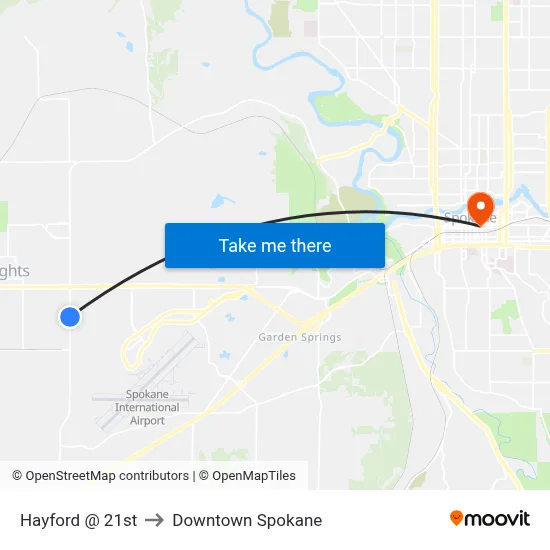 Hayford @ 21st to Downtown Spokane map