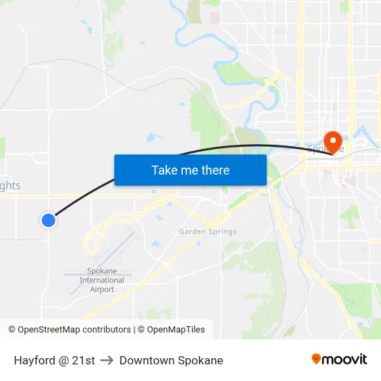 Hayford @ 21st to Downtown Spokane map