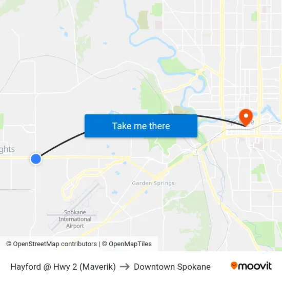 Hayford @ Hwy 2 (Maverik) to Downtown Spokane map
