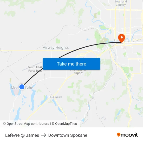 Lefevre @ James to Downtown Spokane map