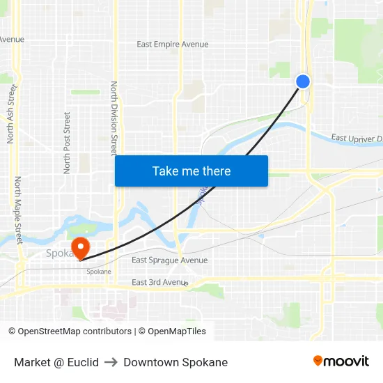 Market @ Euclid to Downtown Spokane map