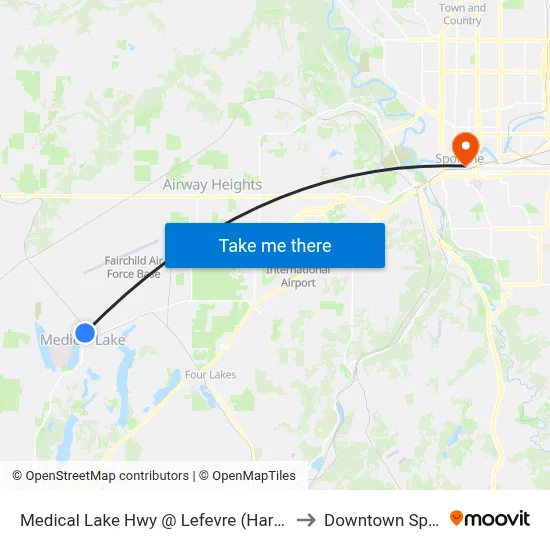 Medical Lake Hwy @ Lefevre (Harvest Foods) to Downtown Spokane map