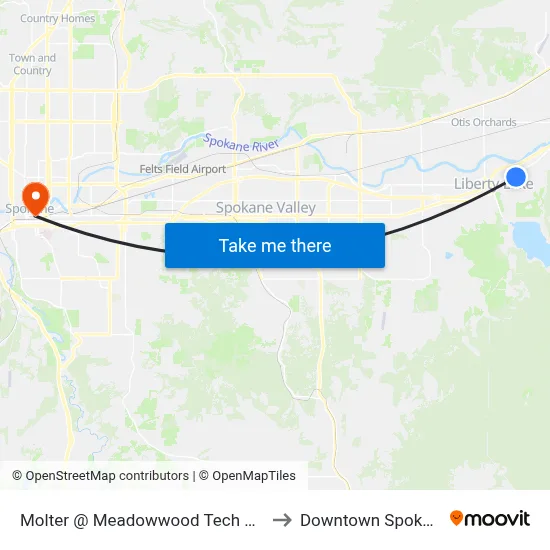 Molter @ Meadowwood Tech Park to Downtown Spokane map