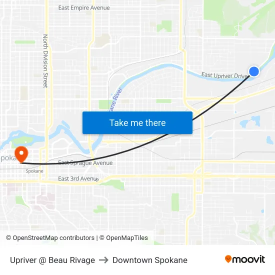Upriver @ Beau Rivage to Downtown Spokane map