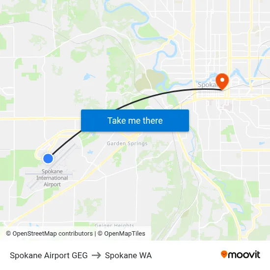 Spokane Airport GEG to Spokane WA map