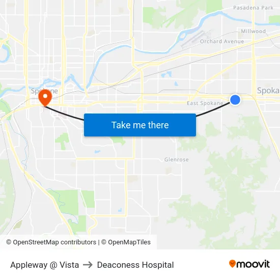 Appleway @ Vista to Deaconess Hospital map