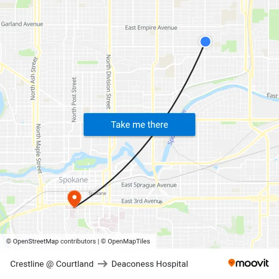 Crestline @ Courtland to Deaconess Hospital map