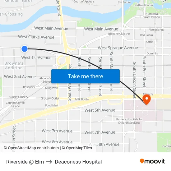 Riverside @ Elm to Deaconess Hospital map