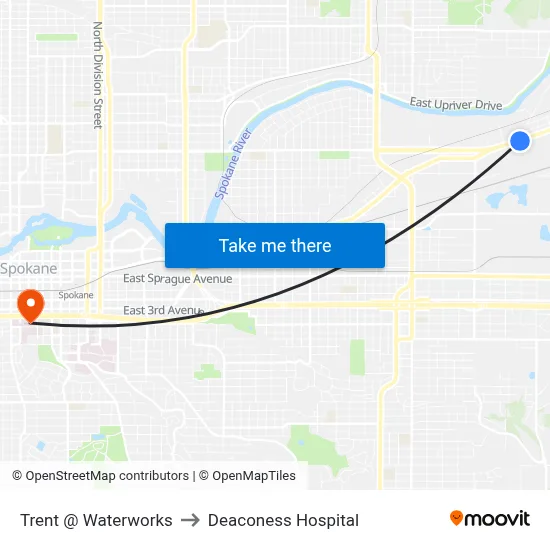 Trent @ Waterworks to Deaconess Hospital map