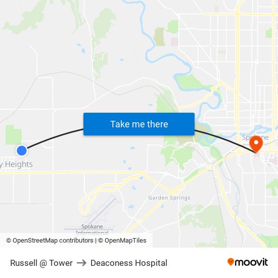 Russell @ Tower to Deaconess Hospital map