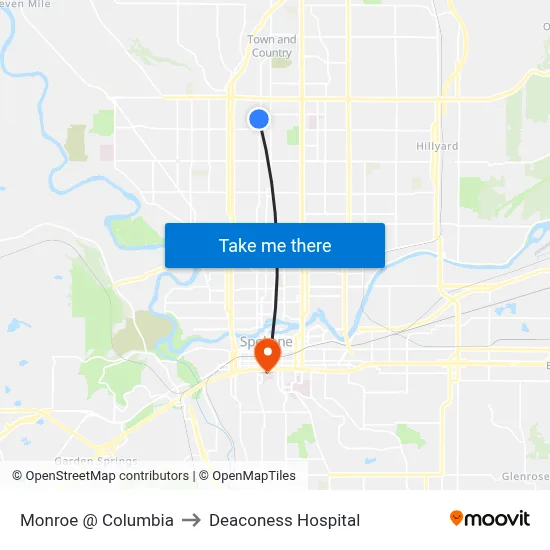 Monroe @ Columbia to Deaconess Hospital map