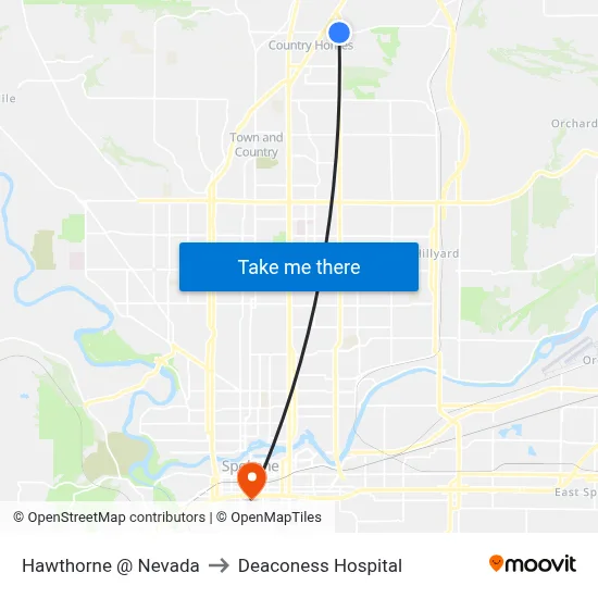 Hawthorne @ Nevada to Deaconess Hospital map