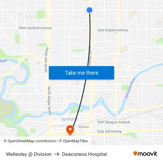 Wellesley @ Division to Deaconess Hospital map