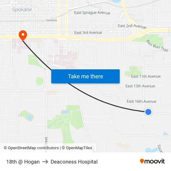 18th @ Hogan to Deaconess Hospital map